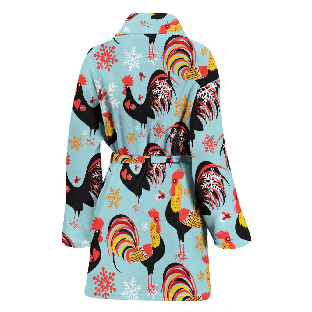 Rooster Blue Pattern Print Women Long Robe-grizzshop