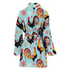 Rooster Blue Pattern Print Women Long Robe-grizzshop