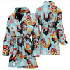 Rooster Blue Pattern Print Women Long Robe-grizzshop