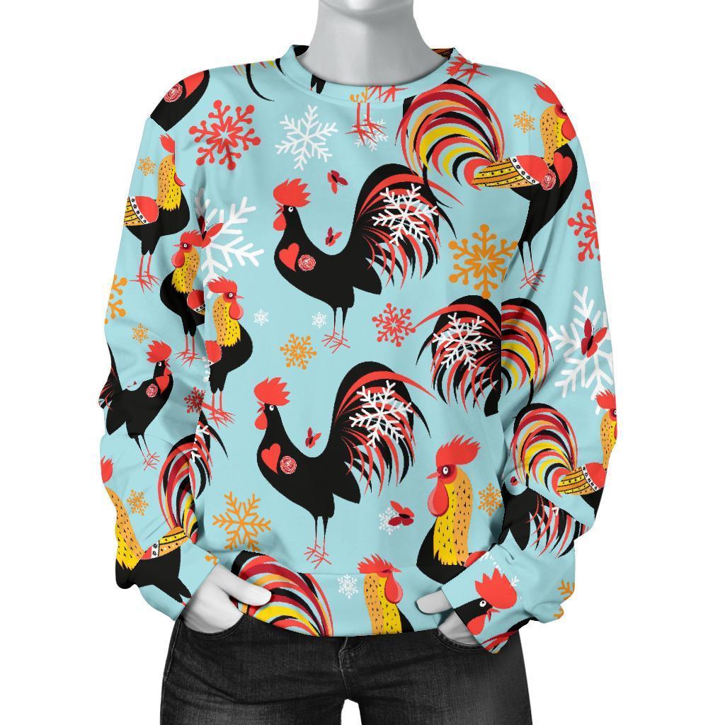 Rooster Blue Pattern Print Women's Sweatshirt-grizzshop