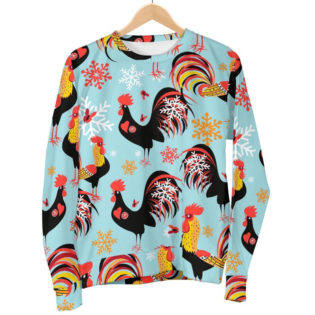 Rooster Blue Pattern Print Women's Sweatshirt-grizzshop