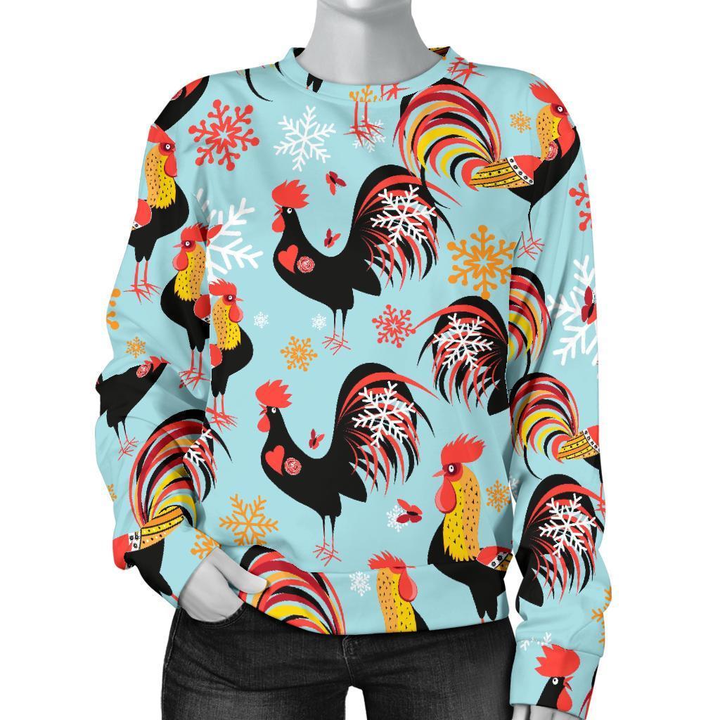 Rooster Blue Pattern Print Women's Sweatshirt-grizzshop