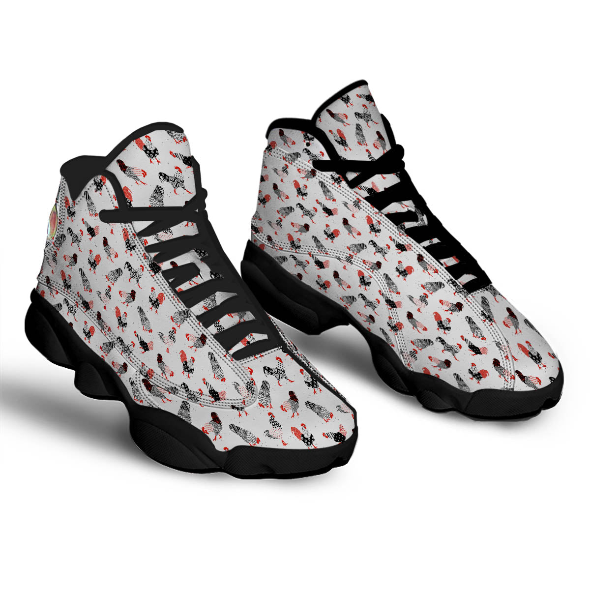 Rooster Chinese Print Pattern Black Basketball Shoes-grizzshop