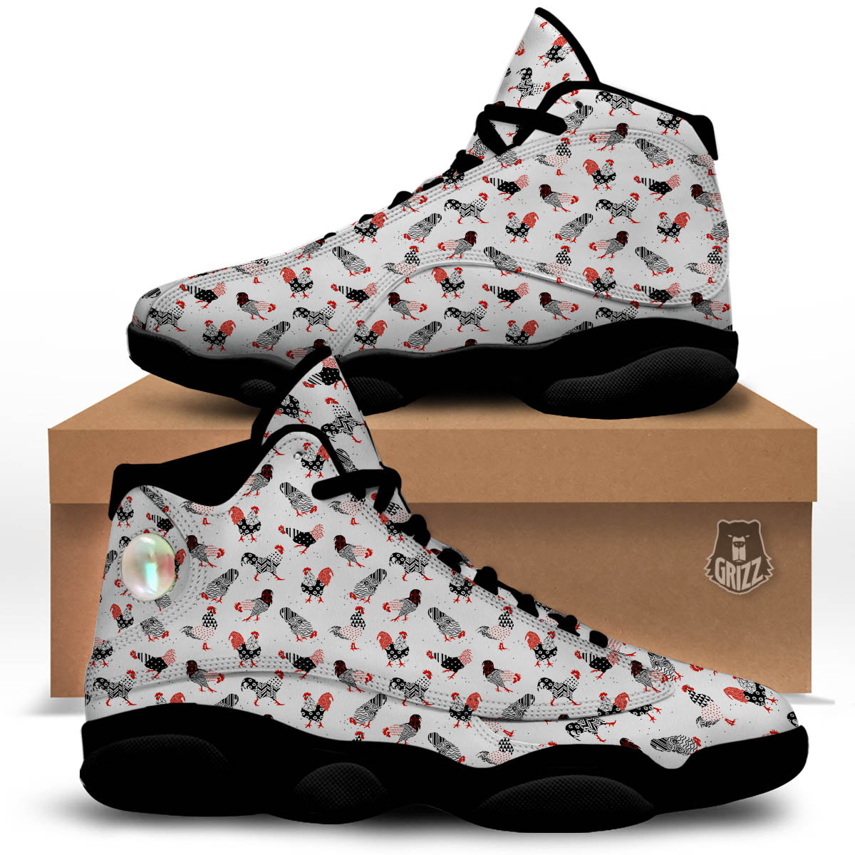 Rooster Chinese Print Pattern Black Basketball Shoes-grizzshop
