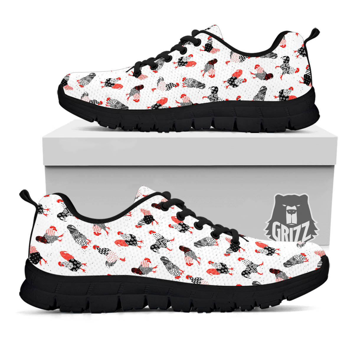 Rooster Chinese Print Pattern Black Sneaker-grizzshop