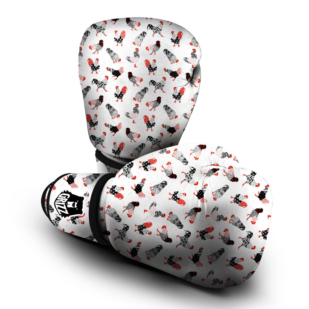 Rooster Chinese Print Pattern Boxing Gloves-grizzshop