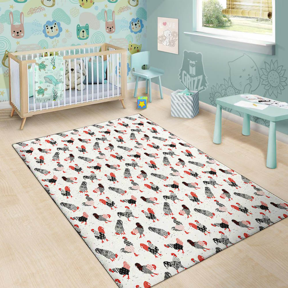 Rooster Chinese Print Pattern Floor Mat-grizzshop