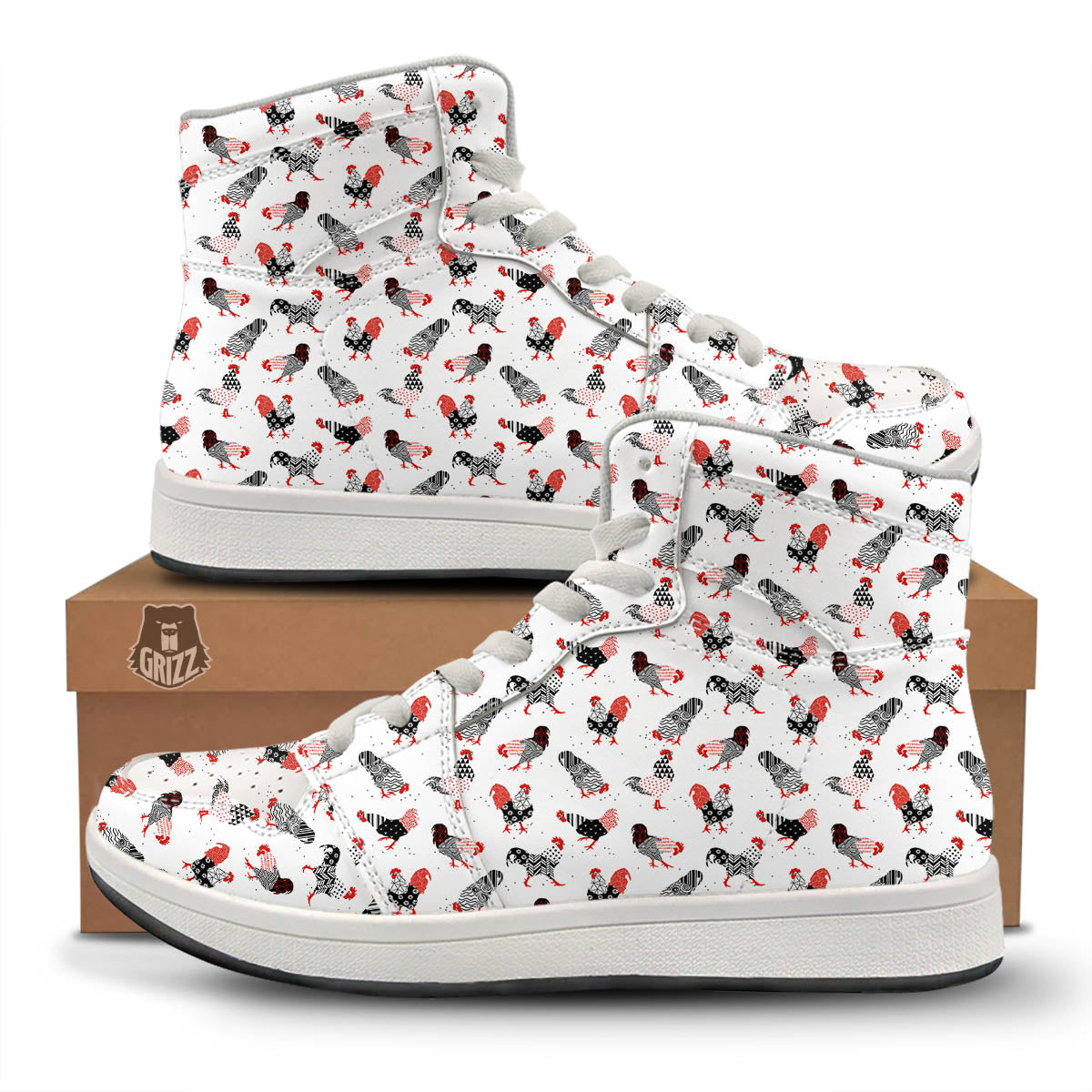 Rooster Chinese Print Pattern High Top Sneakers-grizzshop