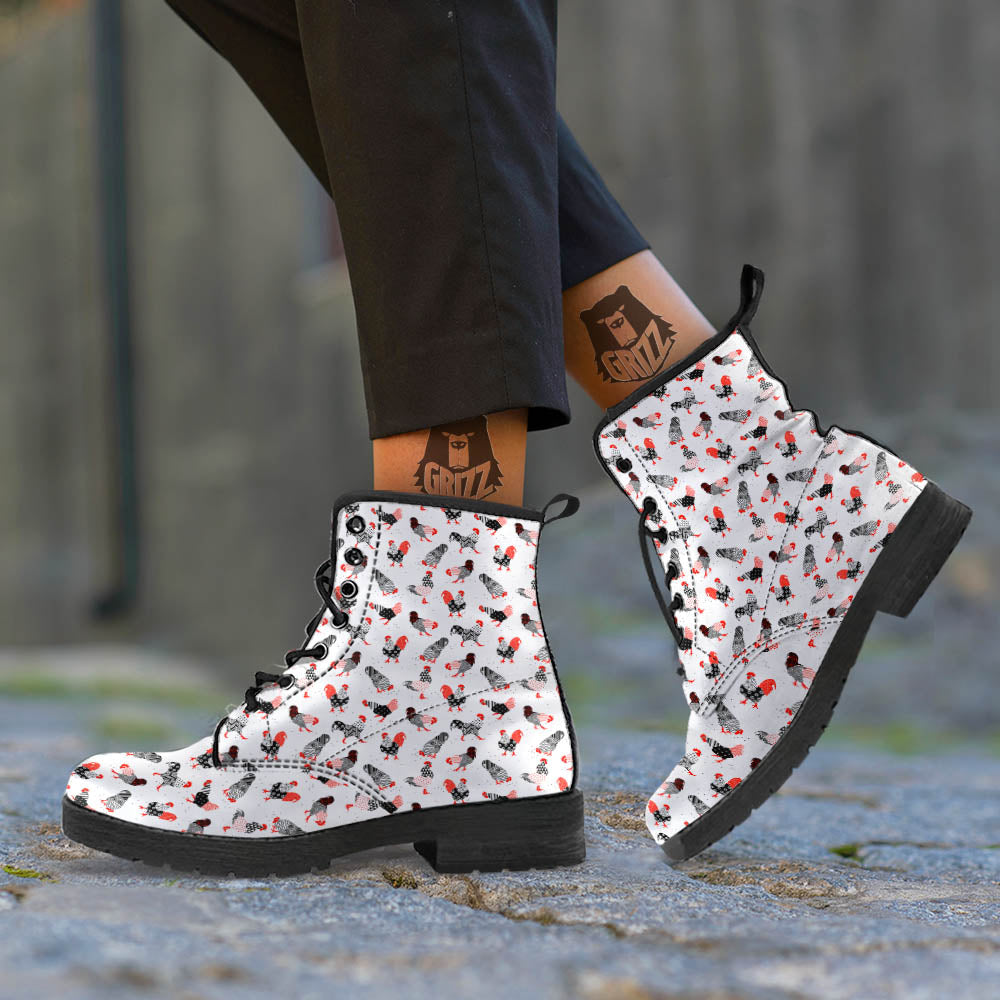 Rooster Chinese Print Pattern Leather Boots-grizzshop