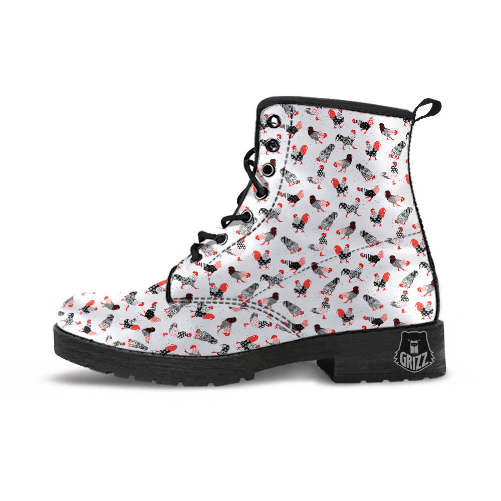 Rooster Chinese Print Pattern Leather Boots-grizzshop