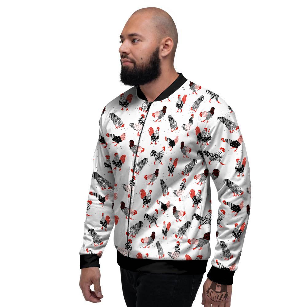 Rooster Chinese Print Pattern Men's Bomber Jacket-grizzshop