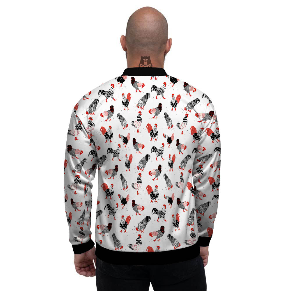 Rooster Chinese Print Pattern Men's Bomber Jacket-grizzshop