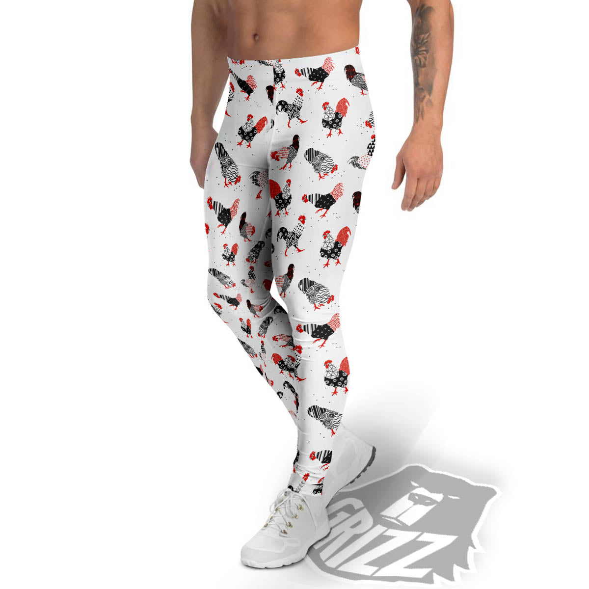 Rooster Chinese Print Pattern Men's Leggings-grizzshop