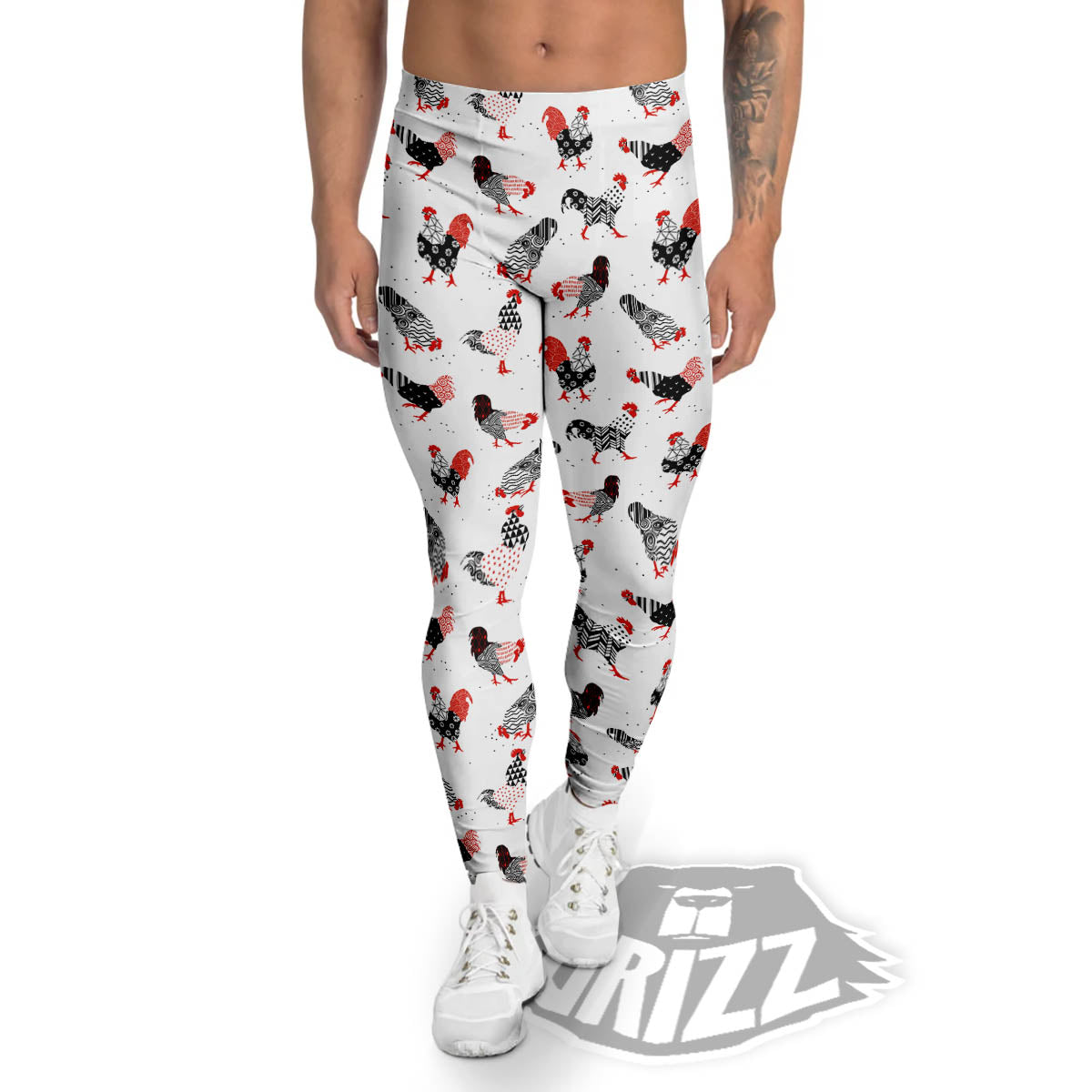 Rooster Chinese Print Pattern Men's Leggings-grizzshop