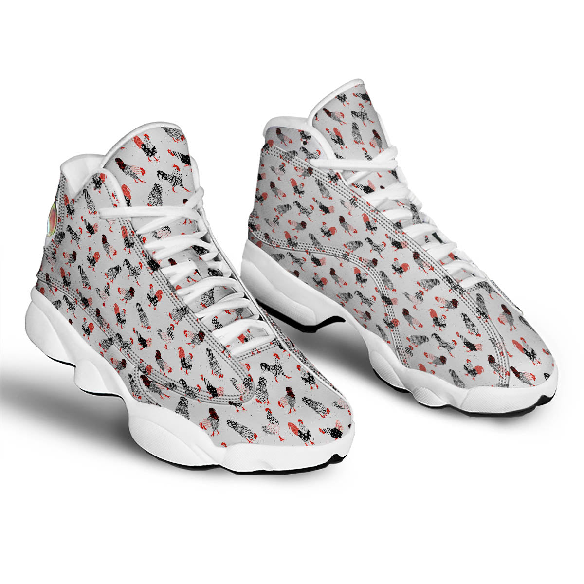 Rooster Chinese Print Pattern White Basketball Shoes-grizzshop