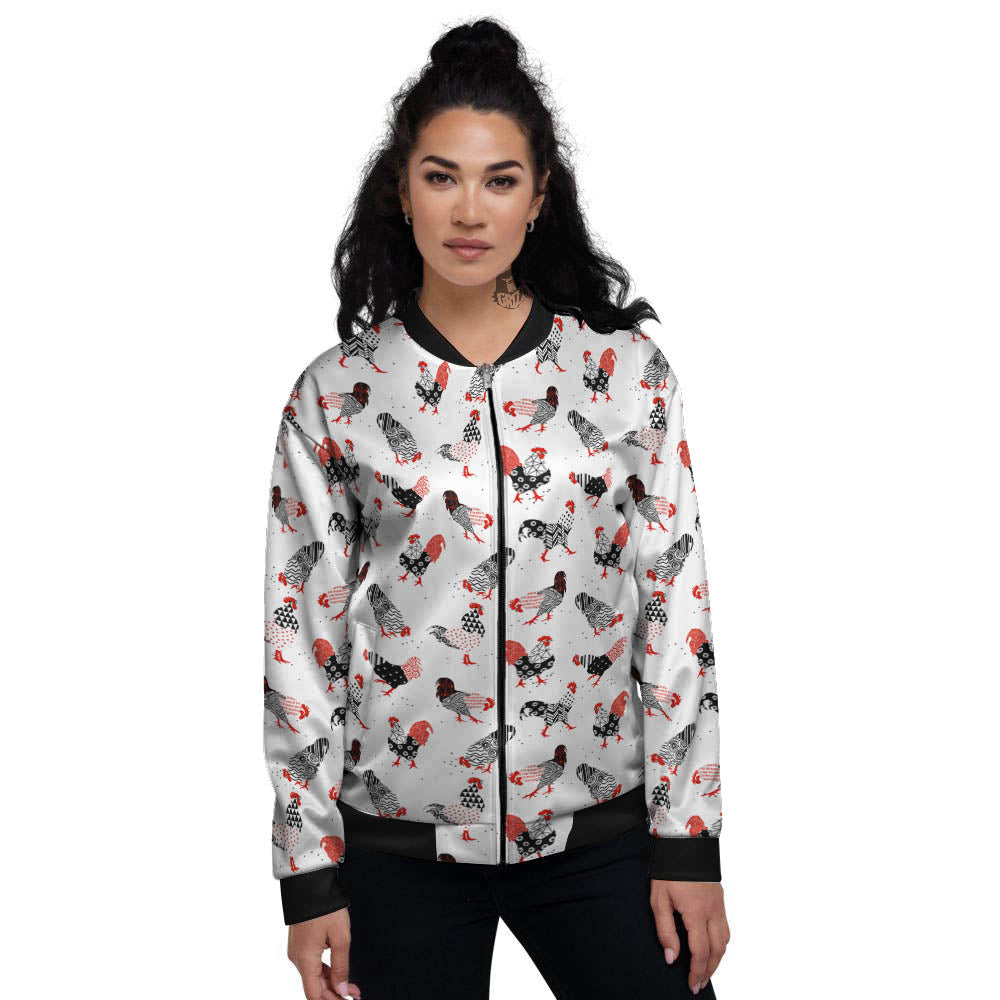 Rooster Chinese Print Pattern Women's Bomber Jacket-grizzshop