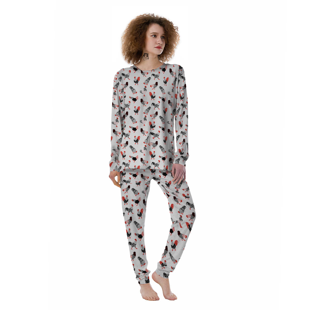 Rooster Chinese Print Pattern Women's Pajamas-grizzshop