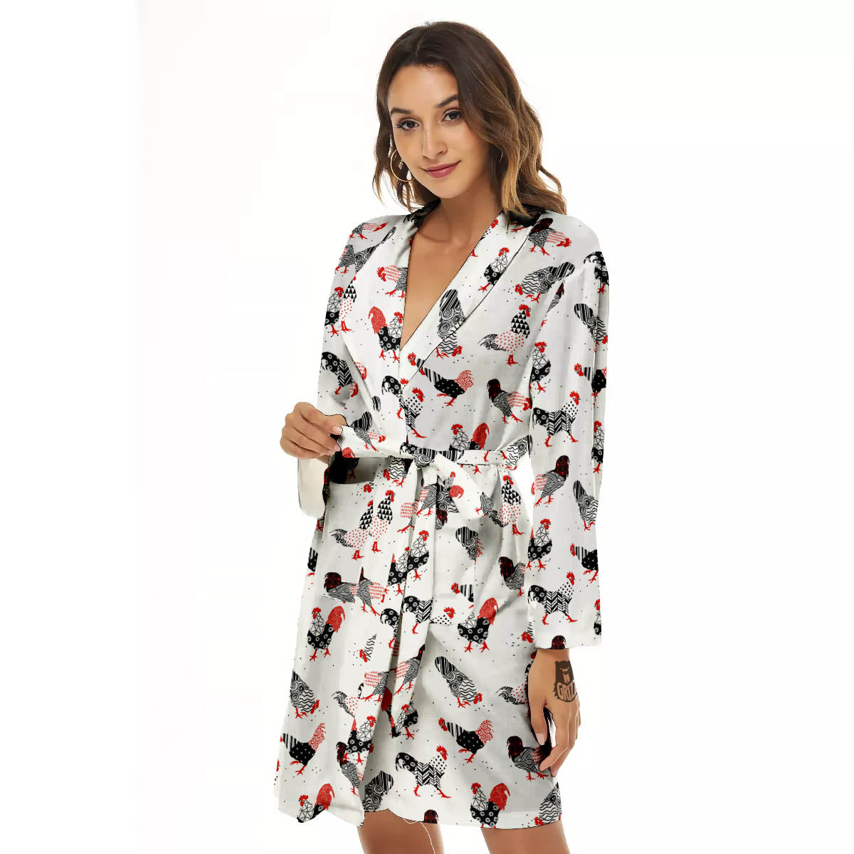 Rooster Chinese Print Pattern Women's Robe-grizzshop
