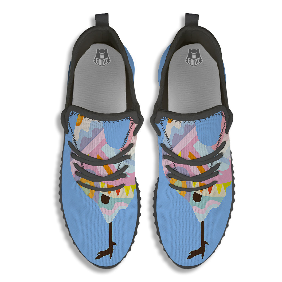 Rooster Colorful Print Black Walking Shoes-grizzshop