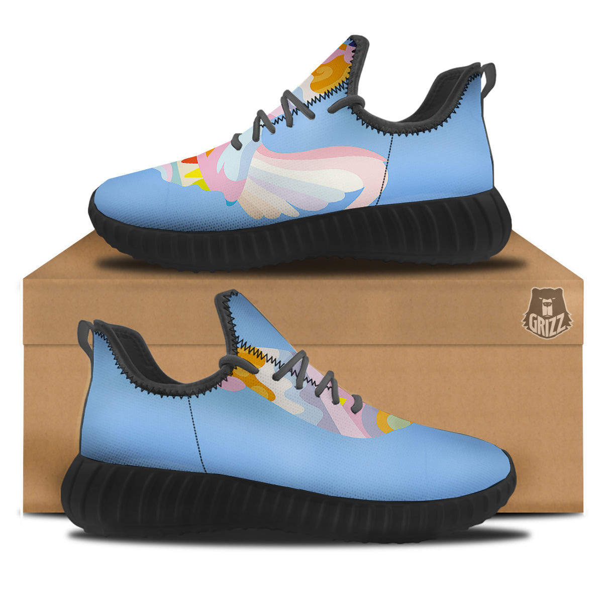 Rooster Colorful Print Black Walking Shoes-grizzshop