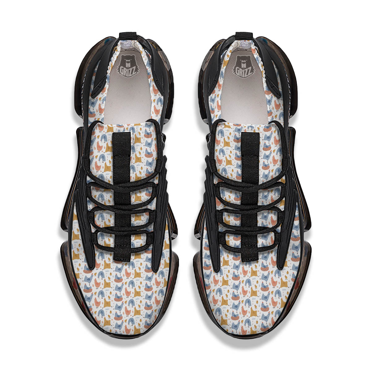 Rooster Colorful Print Pattern Black Gym Shoes-grizzshop