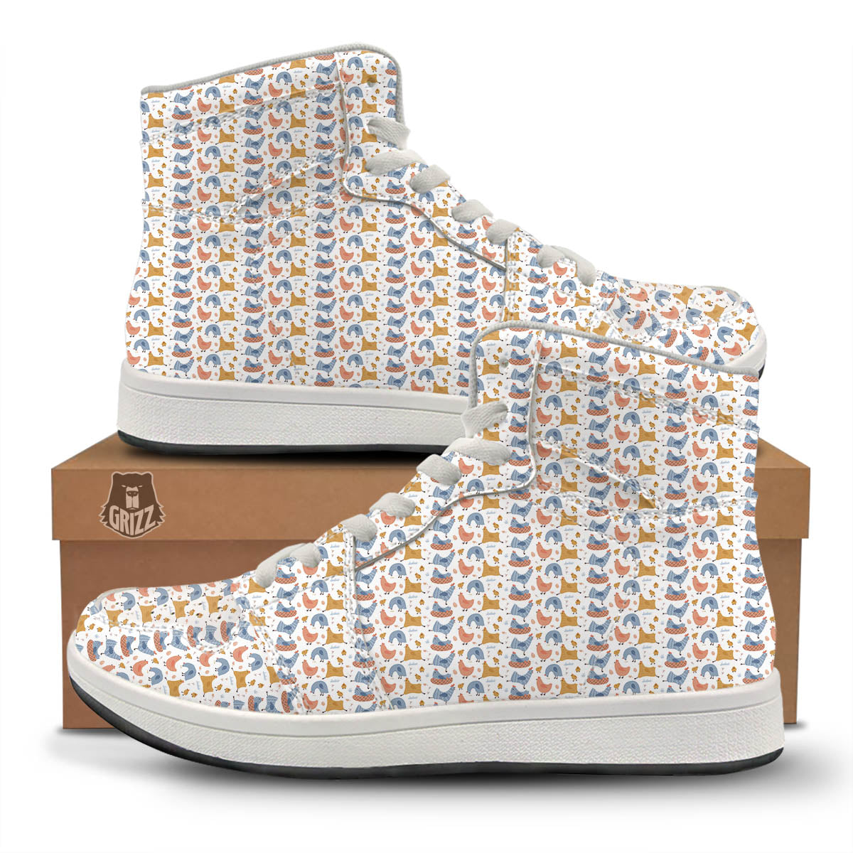Rooster Colorful Print Pattern High Top Sneakers-grizzshop