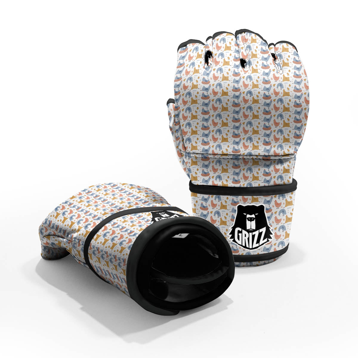 Rooster Colorful Print Pattern MMA Gloves-grizzshop