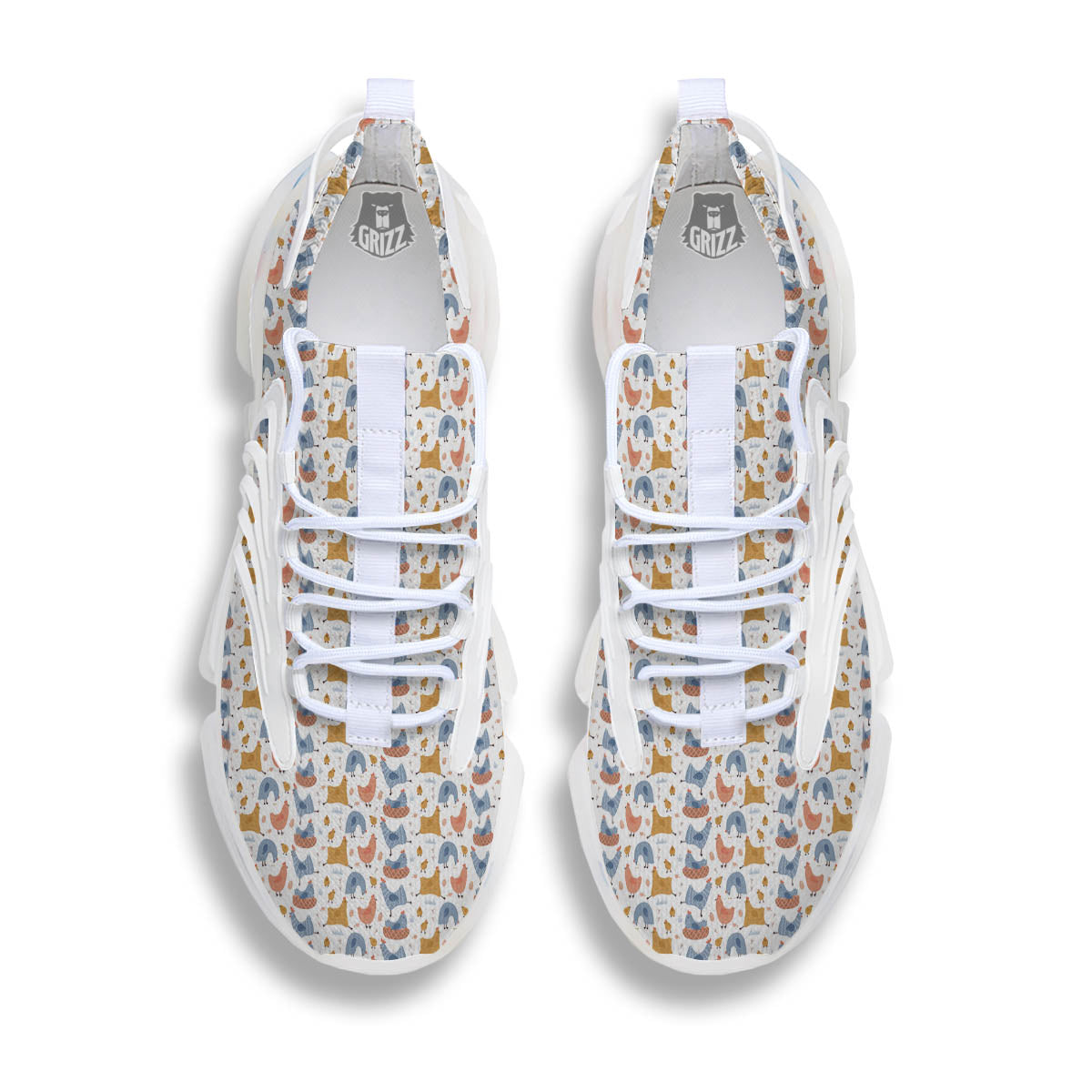 Rooster Colorful Print Pattern White Gym Shoes-grizzshop