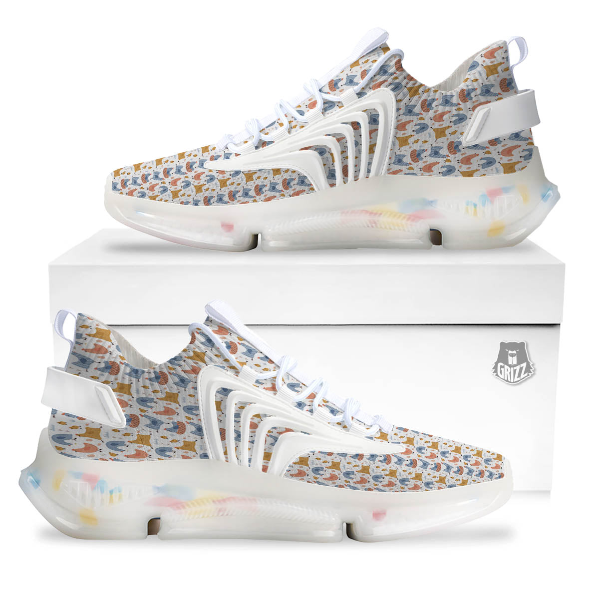 Rooster Colorful Print Pattern White Gym Shoes-grizzshop