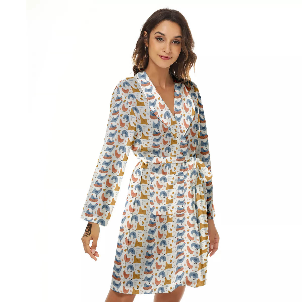 Rooster Colorful Print Pattern Women's Robe-grizzshop