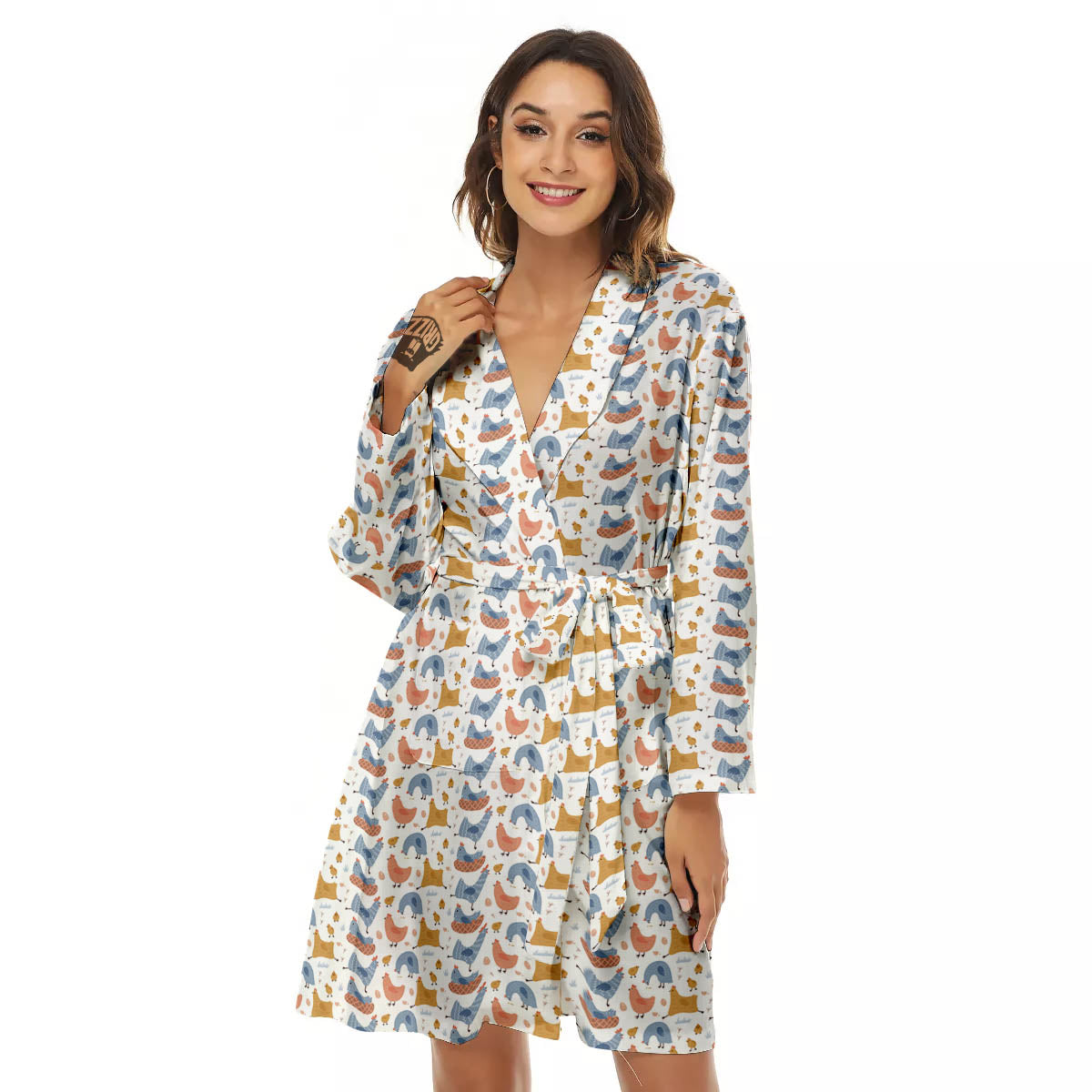 Rooster Colorful Print Pattern Women's Robe-grizzshop