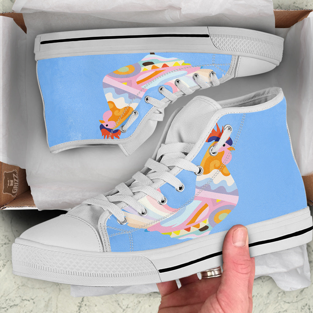 Rooster Colorful Print White High Top Shoes-grizzshop