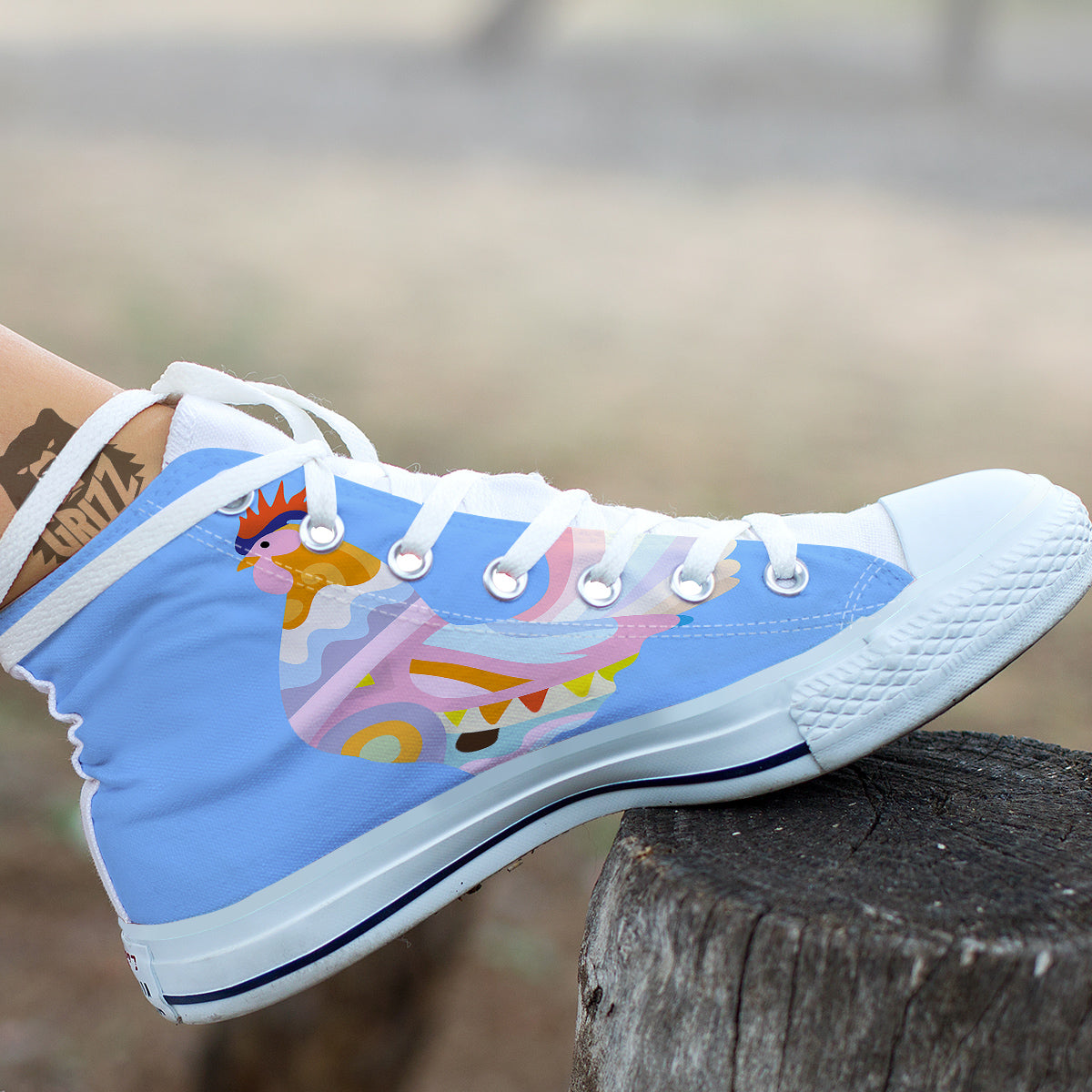 Rooster Colorful Print White High Top Shoes-grizzshop