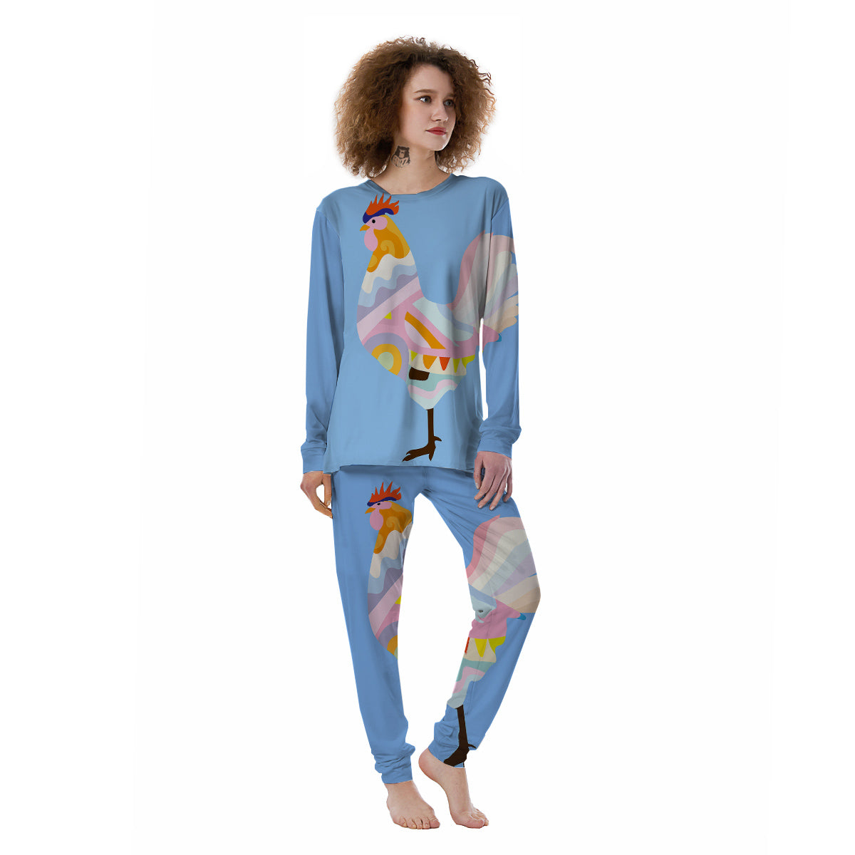 Rooster Colorful Print Women's Pajamas-grizzshop