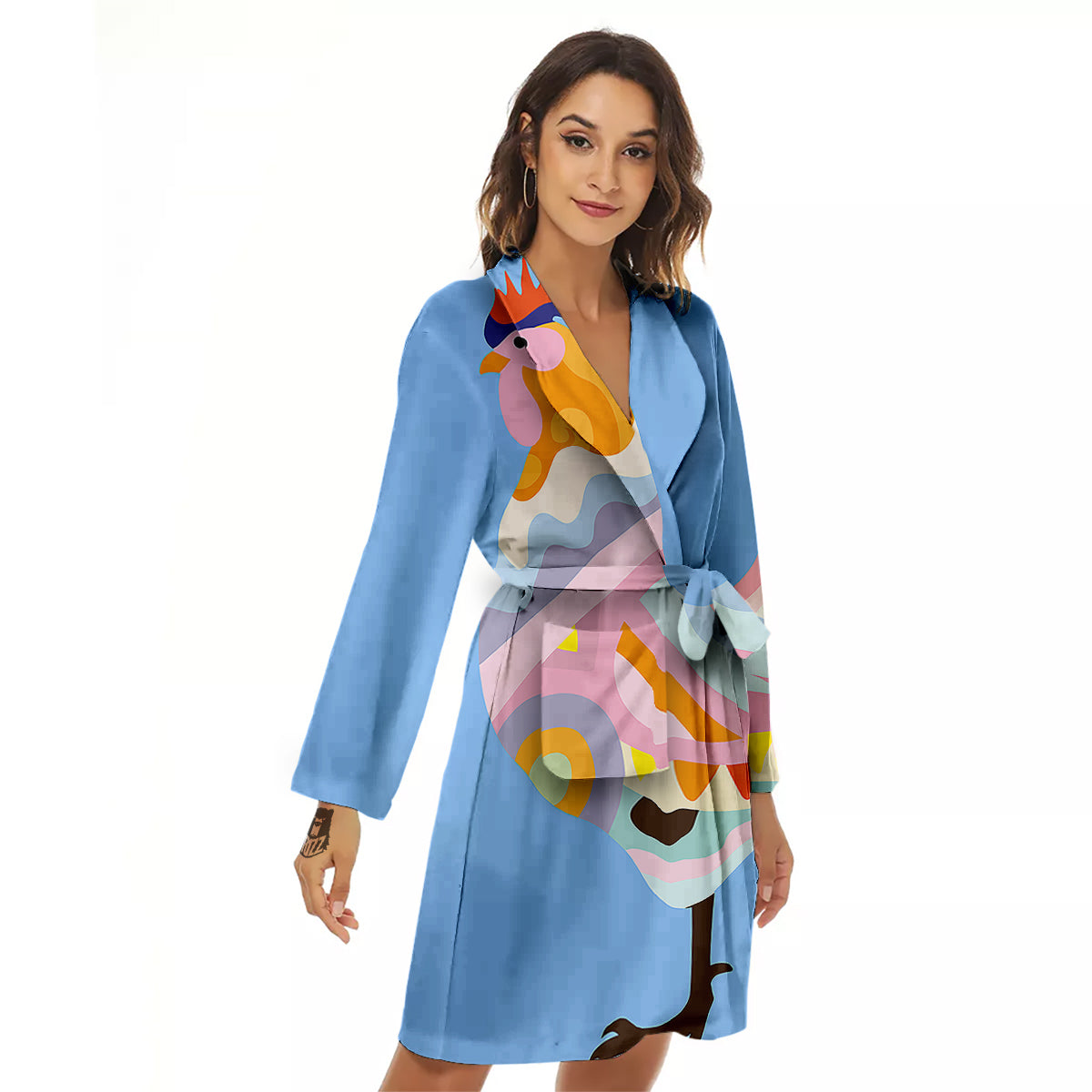 Rooster Colorful Print Women's Robe-grizzshop