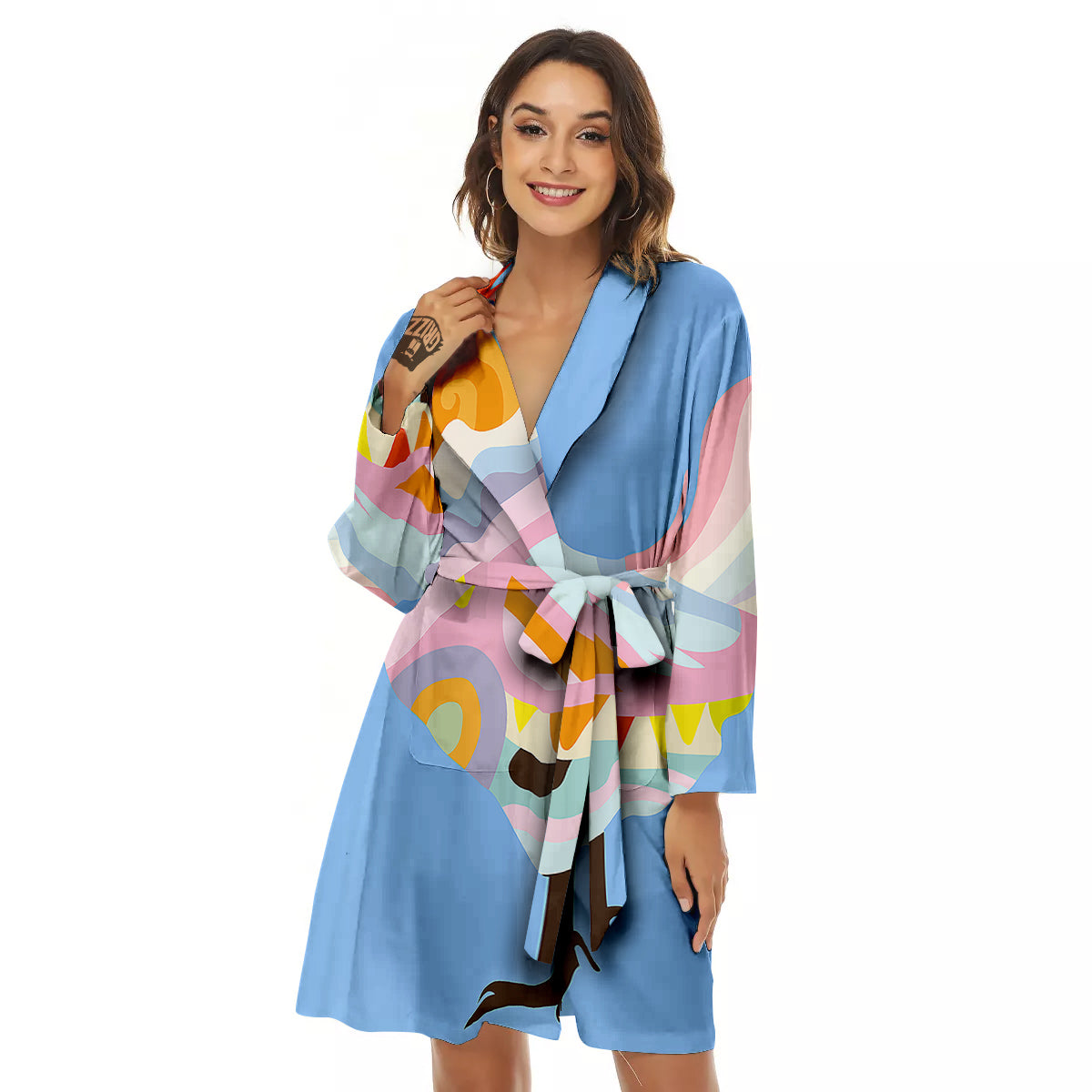 Rooster Colorful Print Women's Robe-grizzshop