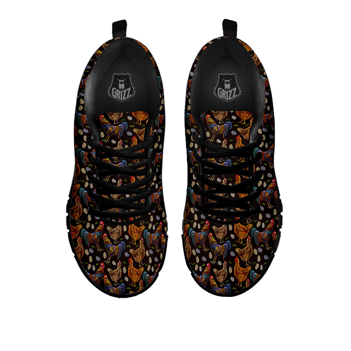 Rooster Embroidery Print Pattern Black Sneaker-grizzshop