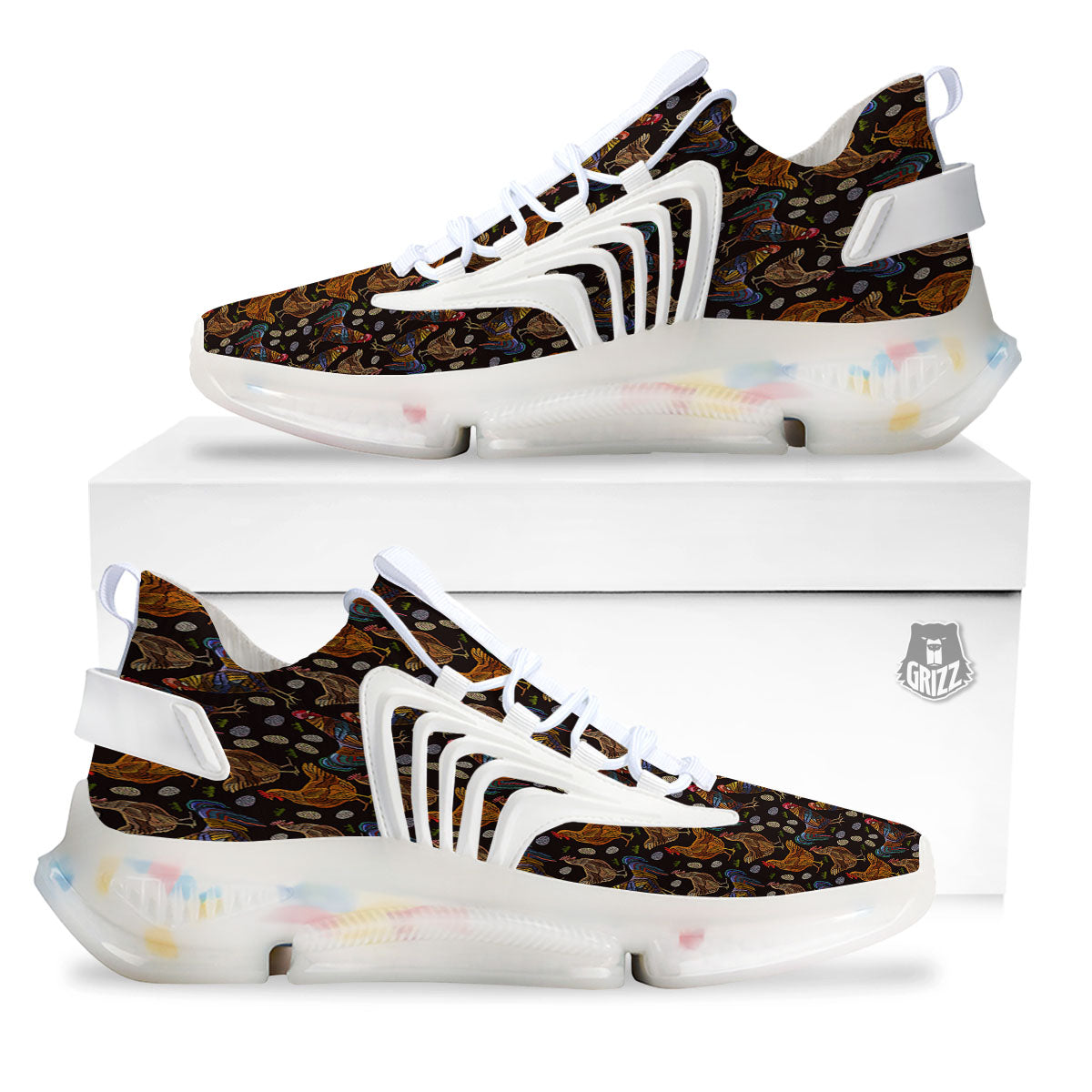 Rooster Embroidery Print Pattern White Gym Shoes-grizzshop