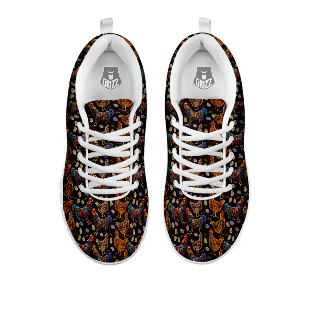 Rooster Embroidery Print Pattern White Sneaker-grizzshop