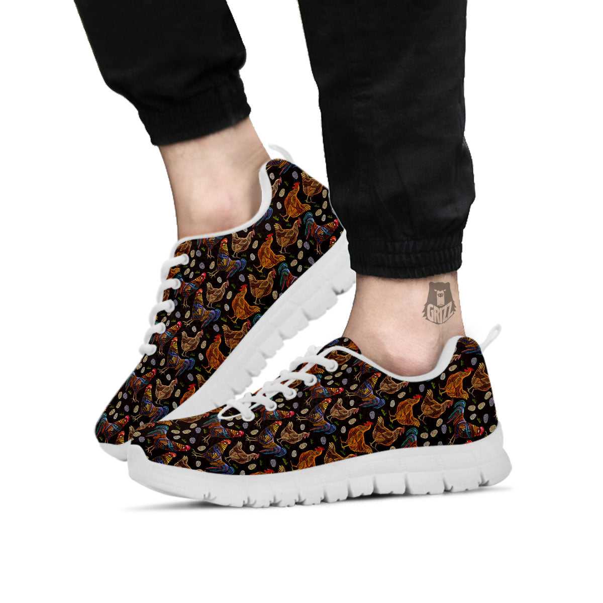Rooster Embroidery Print Pattern White Sneaker-grizzshop