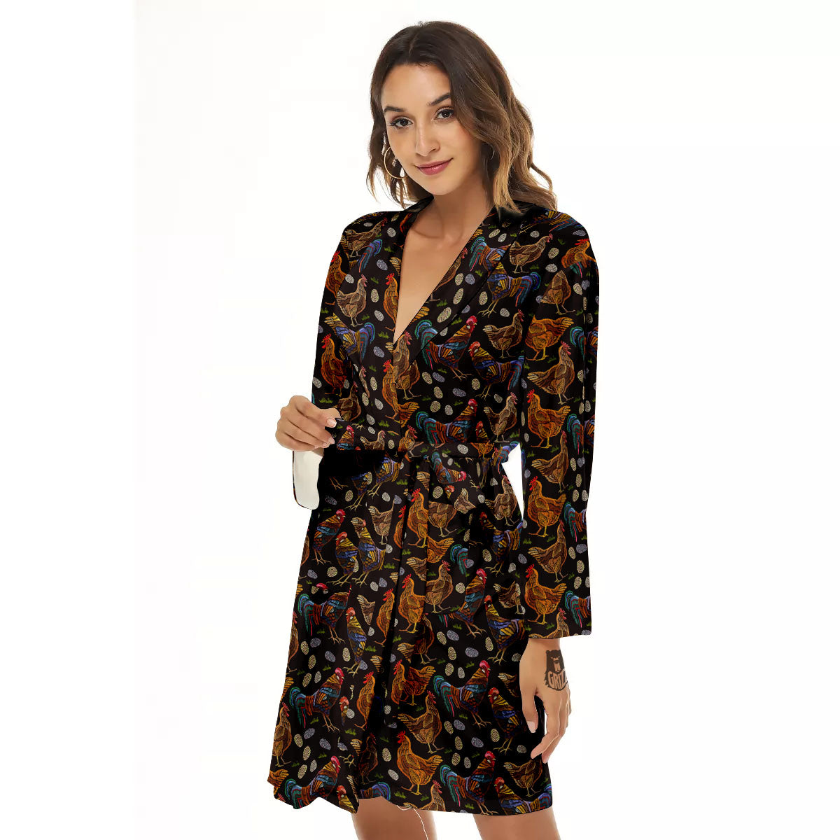 Rooster Embroidery Print Pattern Women's Robe-grizzshop