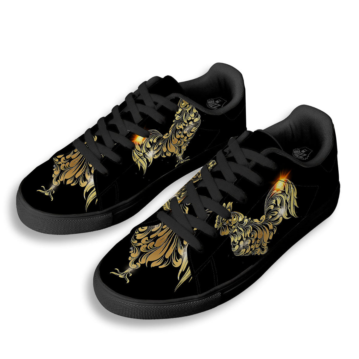 Rooster Golden Print Black Low Top Sneakers-grizzshop