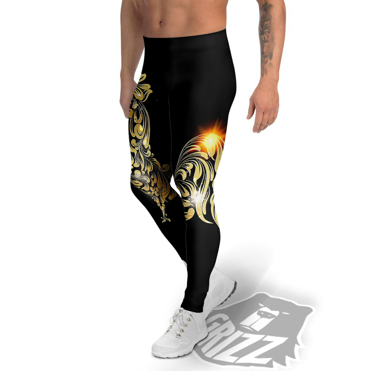 Rooster Golden Print Men's Leggings-grizzshop