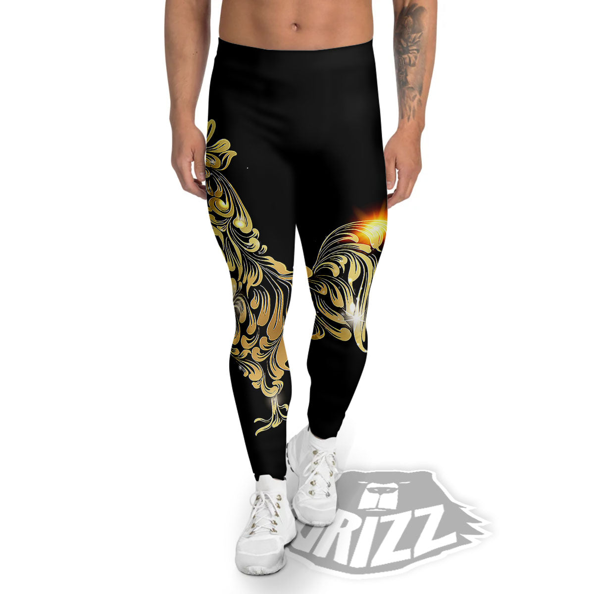 Rooster Golden Print Men's Leggings-grizzshop