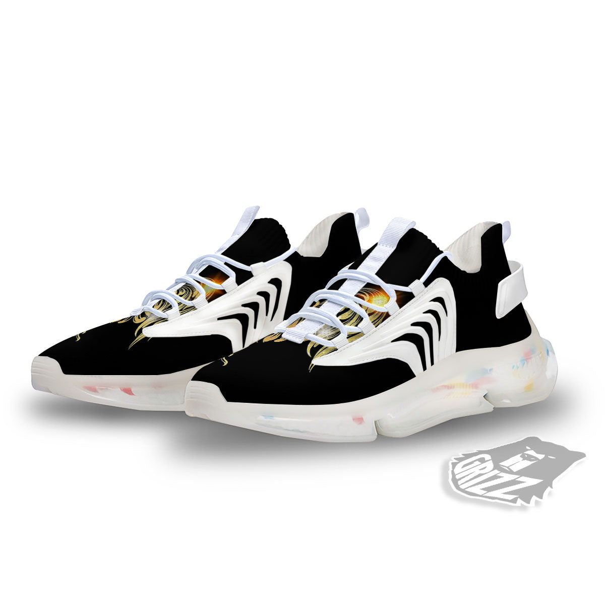 Rooster Golden Print White Gym Shoes-grizzshop