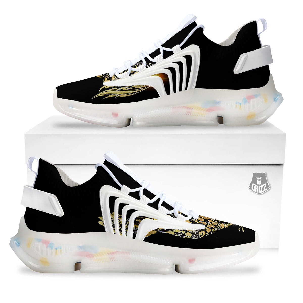 Rooster Golden Print White Gym Shoes-grizzshop