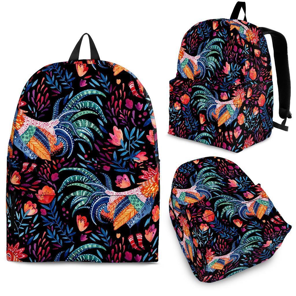 Rooster Hand Drawn Pattern Print Backpack-grizzshop