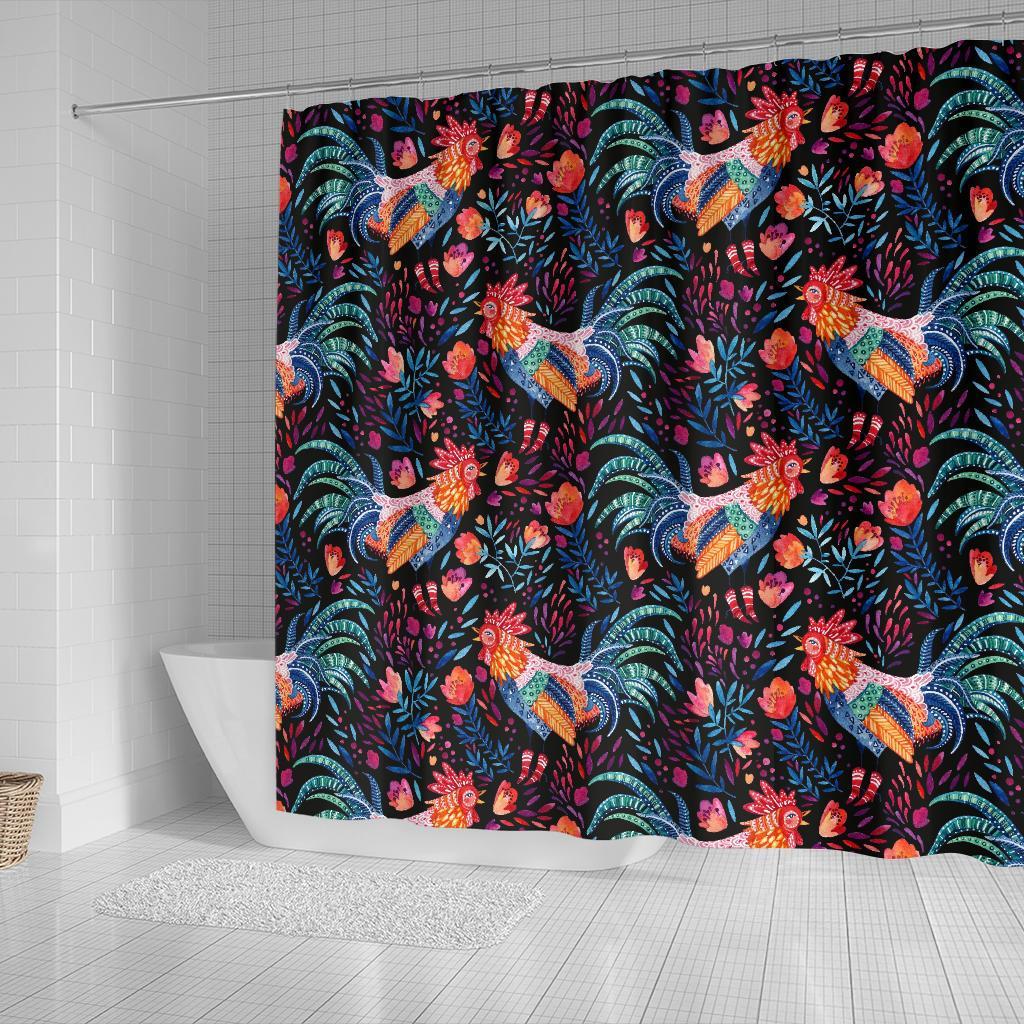 Rooster Hand Drawn Pattern Print Bathroom Shower Curtain-grizzshop