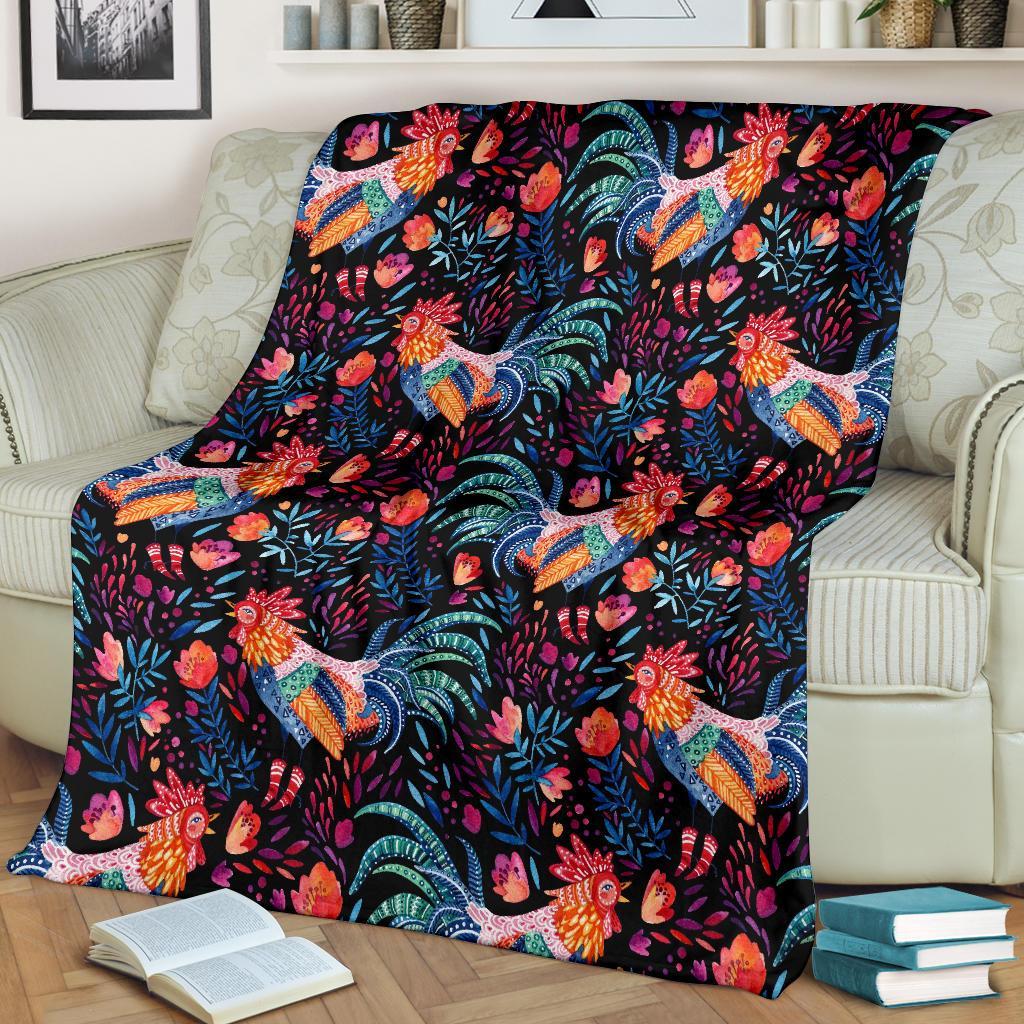 Rooster Hand Drawn Pattern Print Blanket-grizzshop