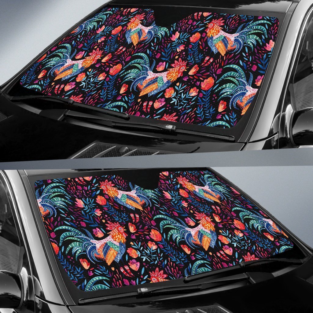 Rooster Hand Drawn Pattern Print Car Sun Shade-grizzshop